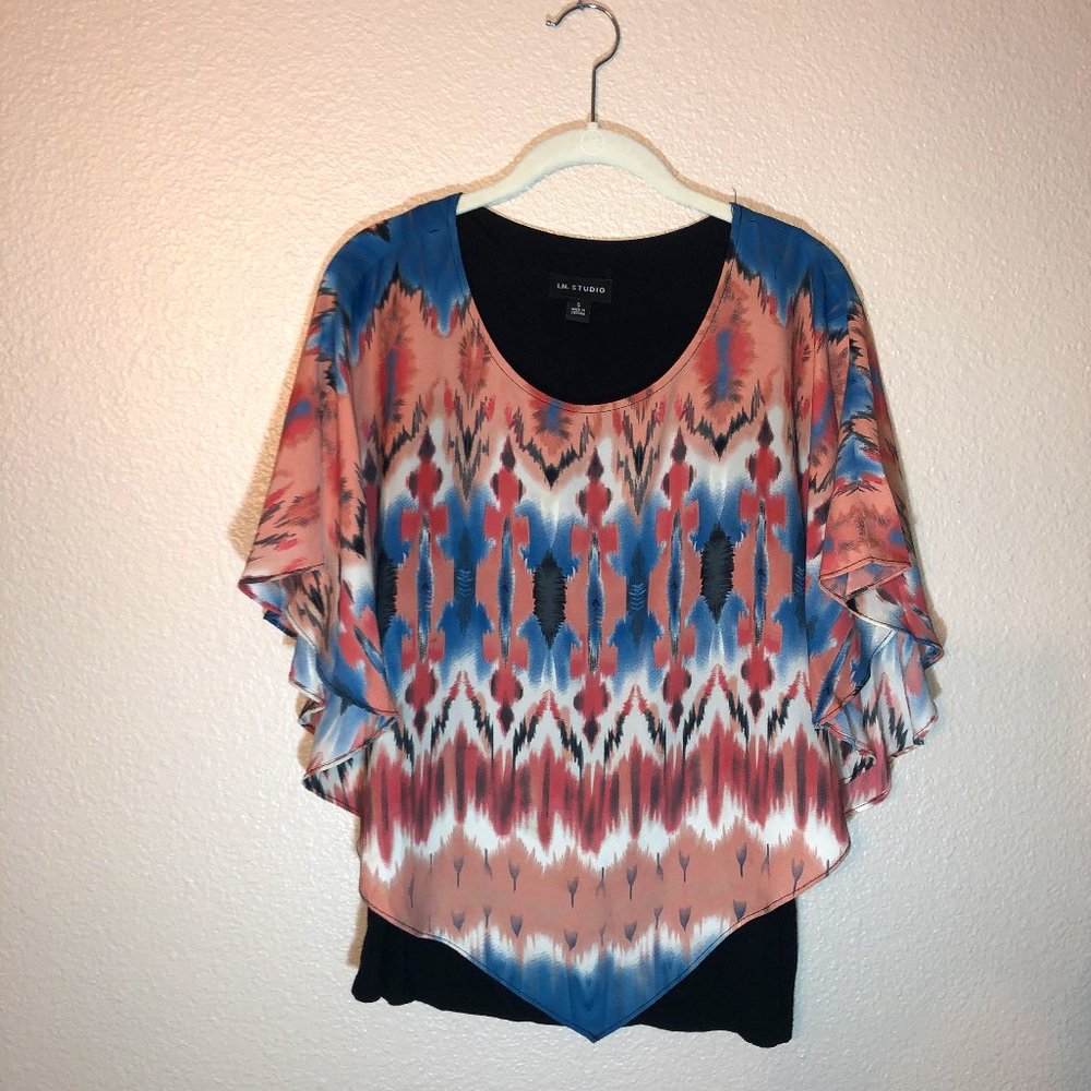 I.N. Studio Flowy Poncho Style Blouse SzS